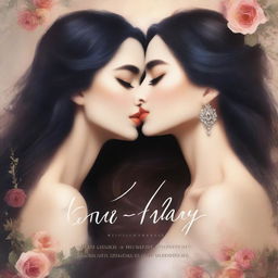 A captivating book cover featuring two women with long dark hair sharing a kiss