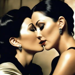 A striking image of Monica Bellucci sharing a kiss with another woman