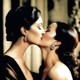 A striking image of Monica Bellucci sharing a kiss with another woman