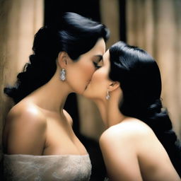 A striking image of Monica Bellucci sharing a kiss with another woman