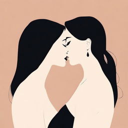 A minimalistic illustration featuring Monica Bellucci sharing a kiss with another woman