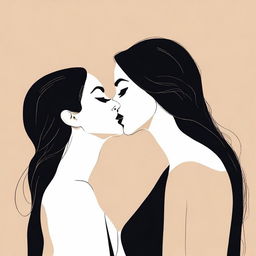 A minimalistic illustration featuring Monica Bellucci sharing a kiss with another woman