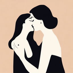 A minimalistic illustration featuring Monica Bellucci sharing a kiss with another woman