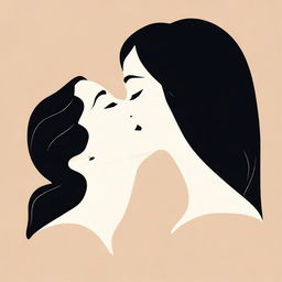 A minimalistic illustration featuring Monica Bellucci kissing another woman