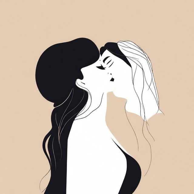 A minimalistic illustration featuring Monica Bellucci kissing another woman