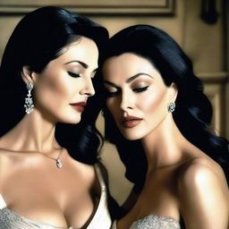 A beautiful and intimate scene featuring Monica Bellucci and Angelina Jolie being in love