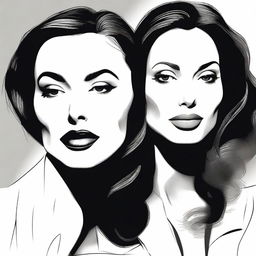 A black and white illustration featuring Monica Bellucci and Angelina Jolie being in love