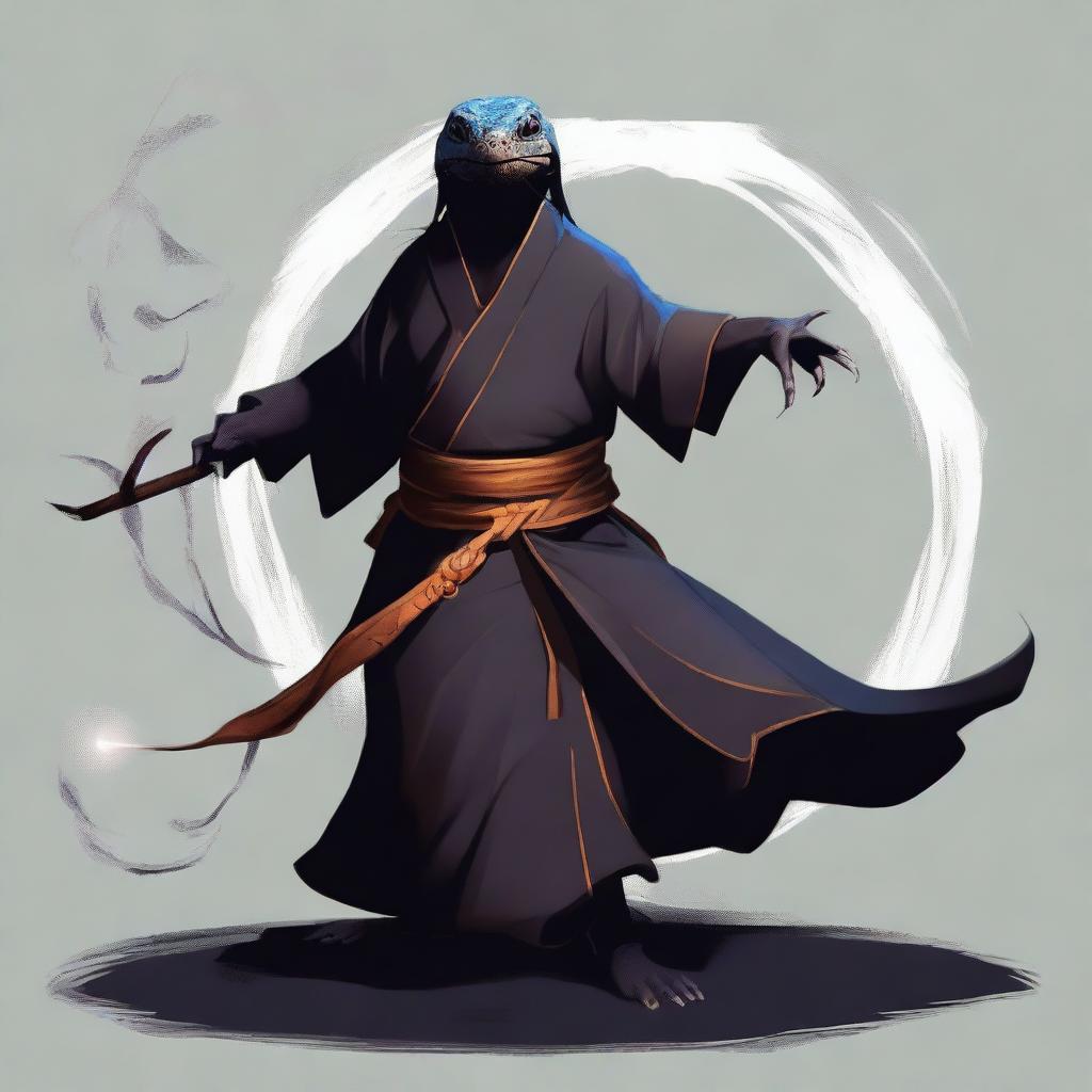 Create an image of a dark, magical skink monk