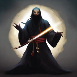 Create an image of a dark, magical skink monk