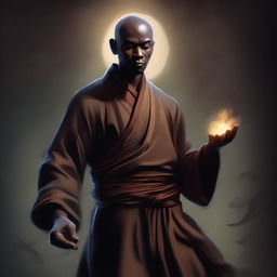 Create an image of a dark-skinned magical monk