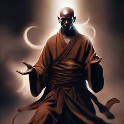 Create an image of a dark-skinned magical monk