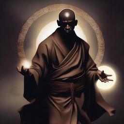 Create an image of a dark-skinned magical monk