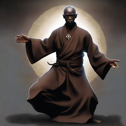 Create an image of a dark-skinned magical monk