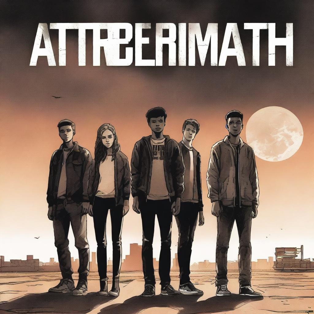 A book cover featuring four 18-year-olds, three men and one woman, standing together