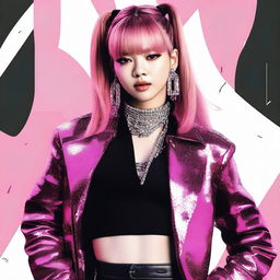 A stylized image of Lisa from Blackpink in a fashionable and confident pose