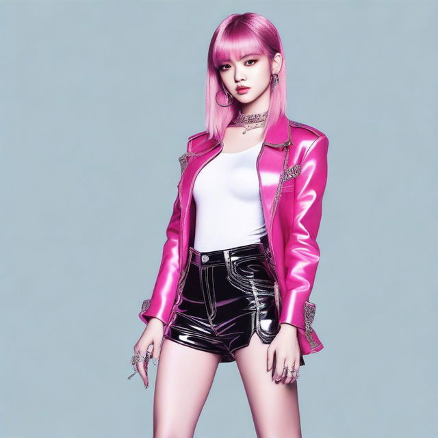 A stylized image of Lisa from Blackpink in a fashionable and confident pose