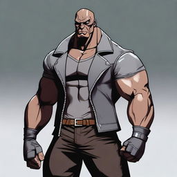 A male goliath with grey skin, wearing a leather jacket