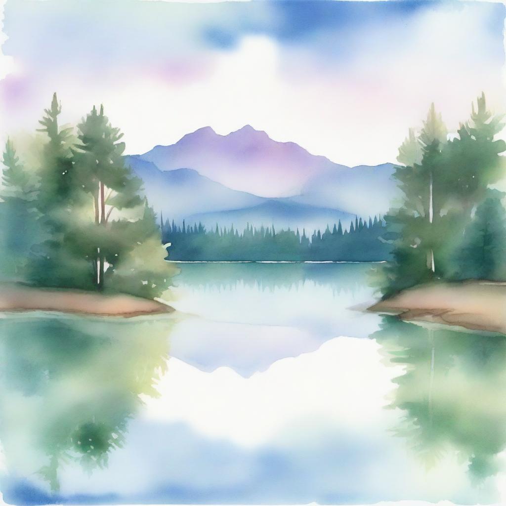 A watercolor painting of a serene lakeside scene, perfect for a book cover