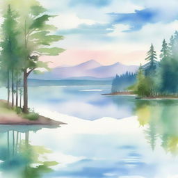 A watercolor painting of a serene lakeside scene, perfect for a book cover