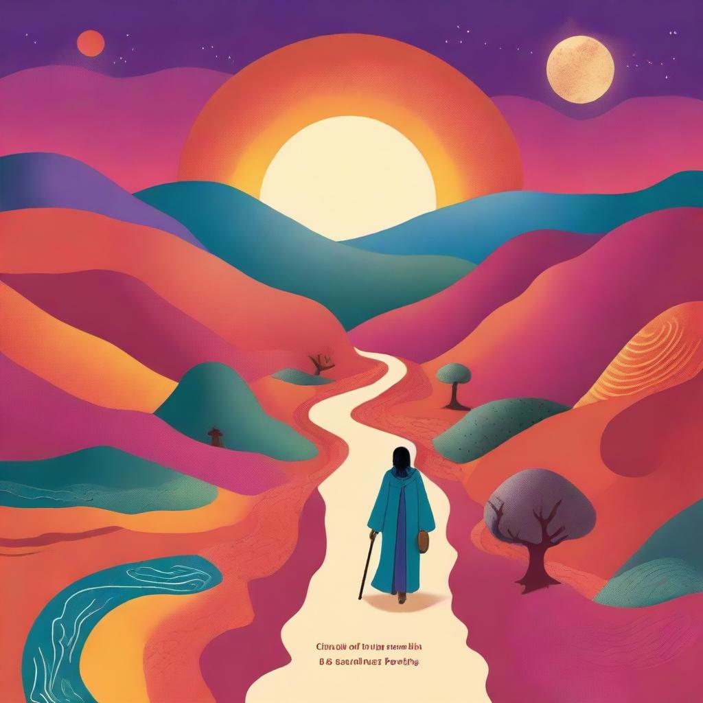 A book cover titled 'Caminhos das diversidades de uma Alma em Transição' featuring a winding path filled with different colors and textures, symbolizing various experiences and learnings