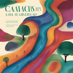 A book cover titled 'Caminhos das diversidades de uma Alma em Transição' featuring a winding path filled with different colors and textures, symbolizing various experiences and learnings