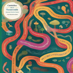 A book cover titled 'Caminhos das diversidades de uma Alma em Transição' featuring a winding path filled with different colors and textures, symbolizing various experiences and learnings