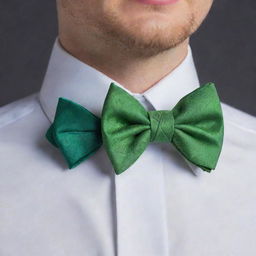 A bow tie designed in the shape of a beautiful green leaf.