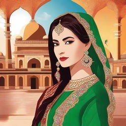 Create an image featuring Pakistani women dressed in traditional attire such as shalwar kameez, showcasing their vibrant culture and heritage