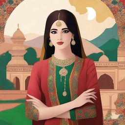 Create an image featuring Pakistani women dressed in traditional attire such as shalwar kameez, showcasing their vibrant culture and heritage