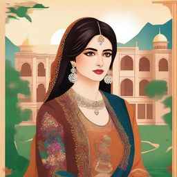 Create an image featuring Pakistani women dressed in traditional attire such as shalwar kameez, showcasing their vibrant culture and heritage