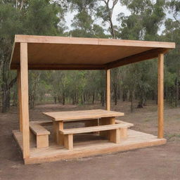 A simple 10x9 canteen constructed primarily from timber and sheets, including a calm, inviting sitting area.