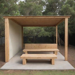 A simple 10x9 canteen constructed primarily from timber and sheets, including a calm, inviting sitting area.