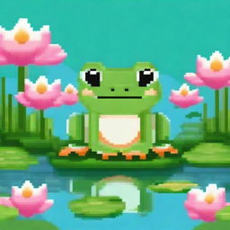 Create a charming pixel art image of a cute frog