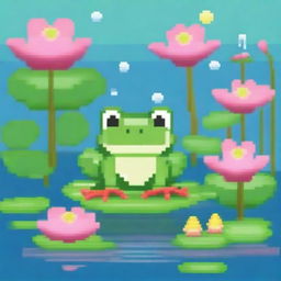 Create a charming pixel art image of a cute frog