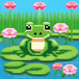 Create a charming pixel art image of a cute frog