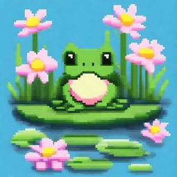 Create a charming pixel art image of a cute frog