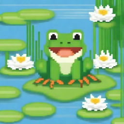 Create a charming pixel art image of a cute frog