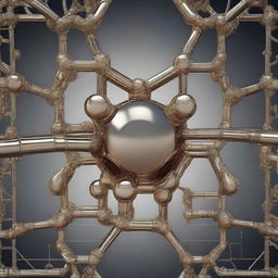 A detailed and intricate chemical structure rendered in a metallic design