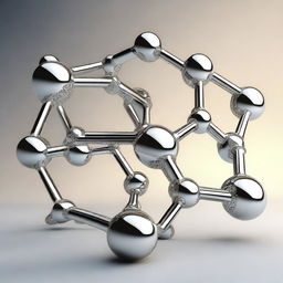 A detailed and intricate chemical structure rendered in a metallic design