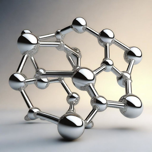A detailed and intricate chemical structure rendered in a metallic design