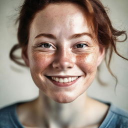 A charming and wholesome image of a person with freckles and dimpled cheeks