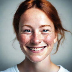 A charming and wholesome image of a person with freckles and dimpled cheeks