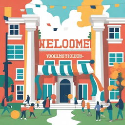 A vibrant and welcoming banner with the text 'WELCOME TO VARSITY' in bold, colorful letters