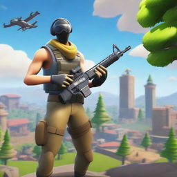 A Fortnite character holding a huntless DMR gun in a running motion