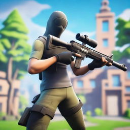 A random Fortnite character holding a huntless DMR gun in a running motion