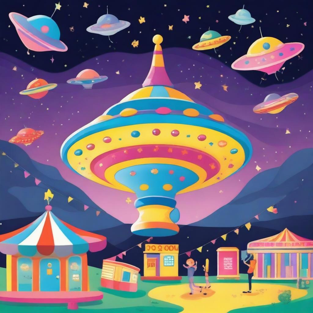 A fun and whimsical scene featuring a UFO