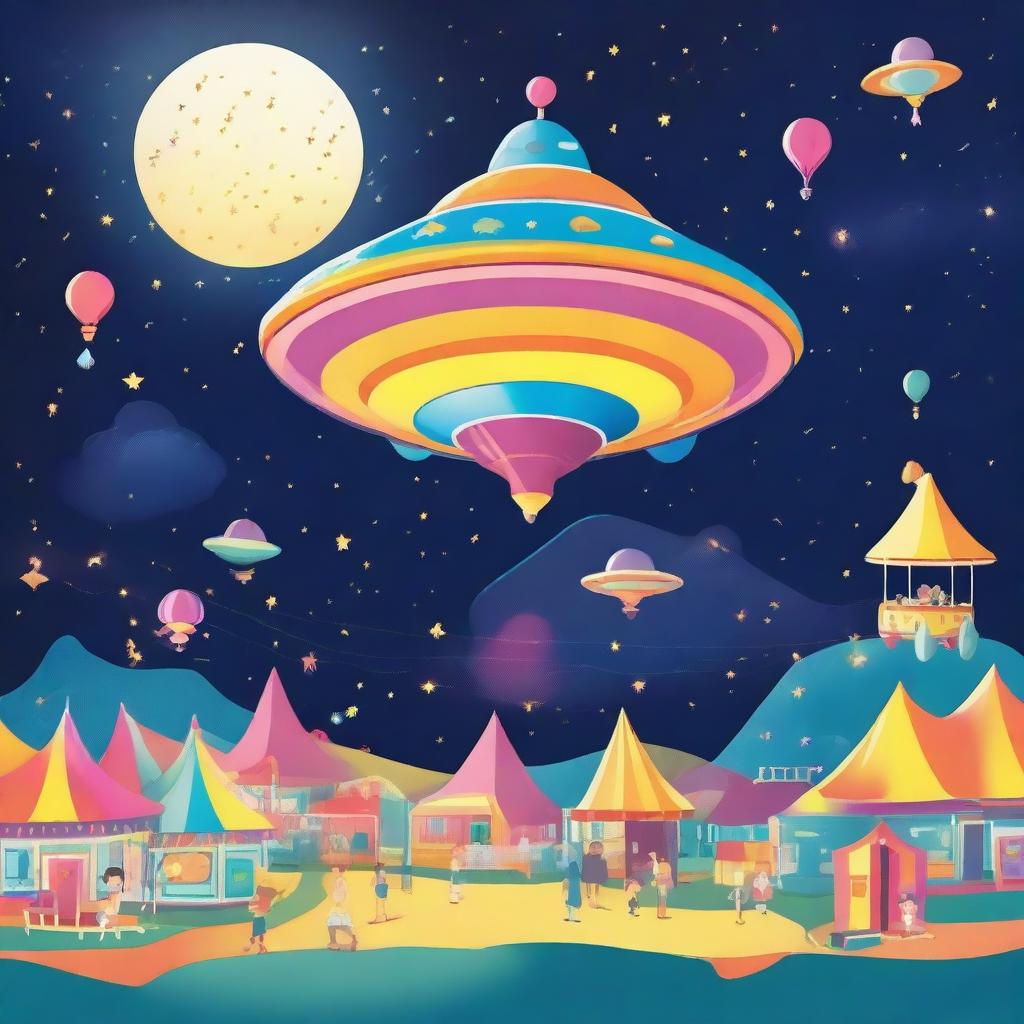 A fun and whimsical scene featuring a UFO