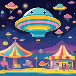 A fun and whimsical scene featuring a UFO