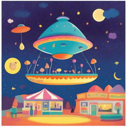 A fun and whimsical scene featuring a UFO