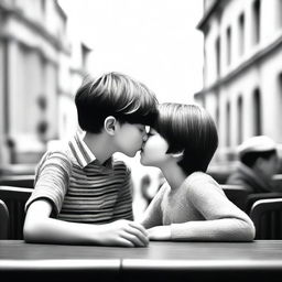 A romantic scene featuring a boy and girl sharing a kiss